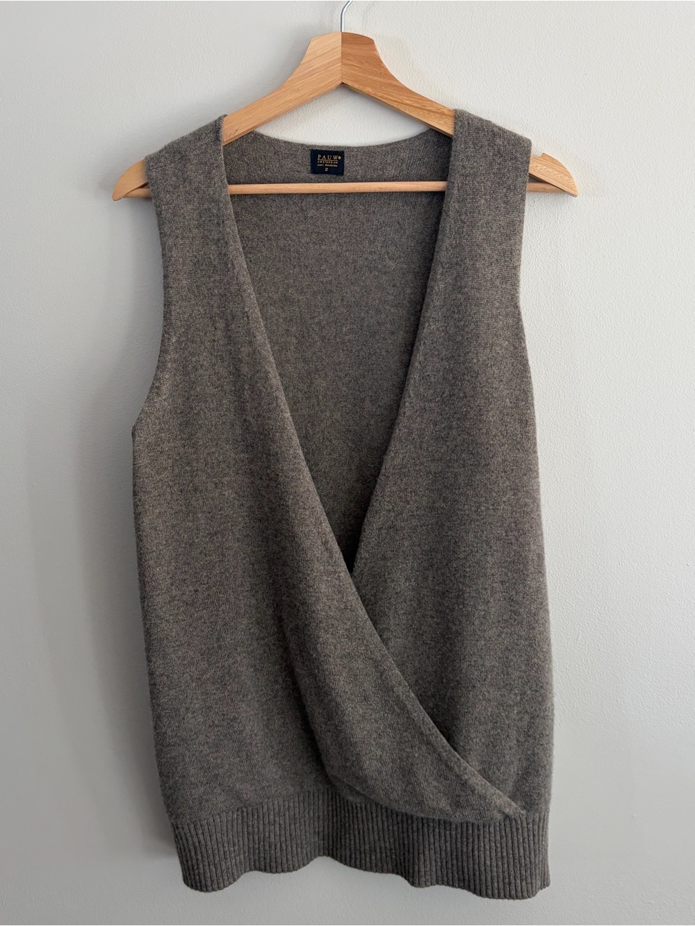 Cashmere Taupe Wrap-Front V-Neck Sleeveless Sweater Vest
